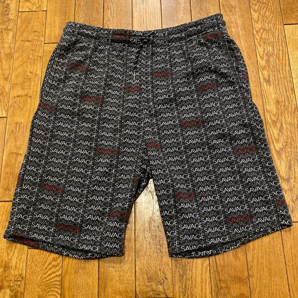 Salvage Patterned Black and Red Athletic Shorts